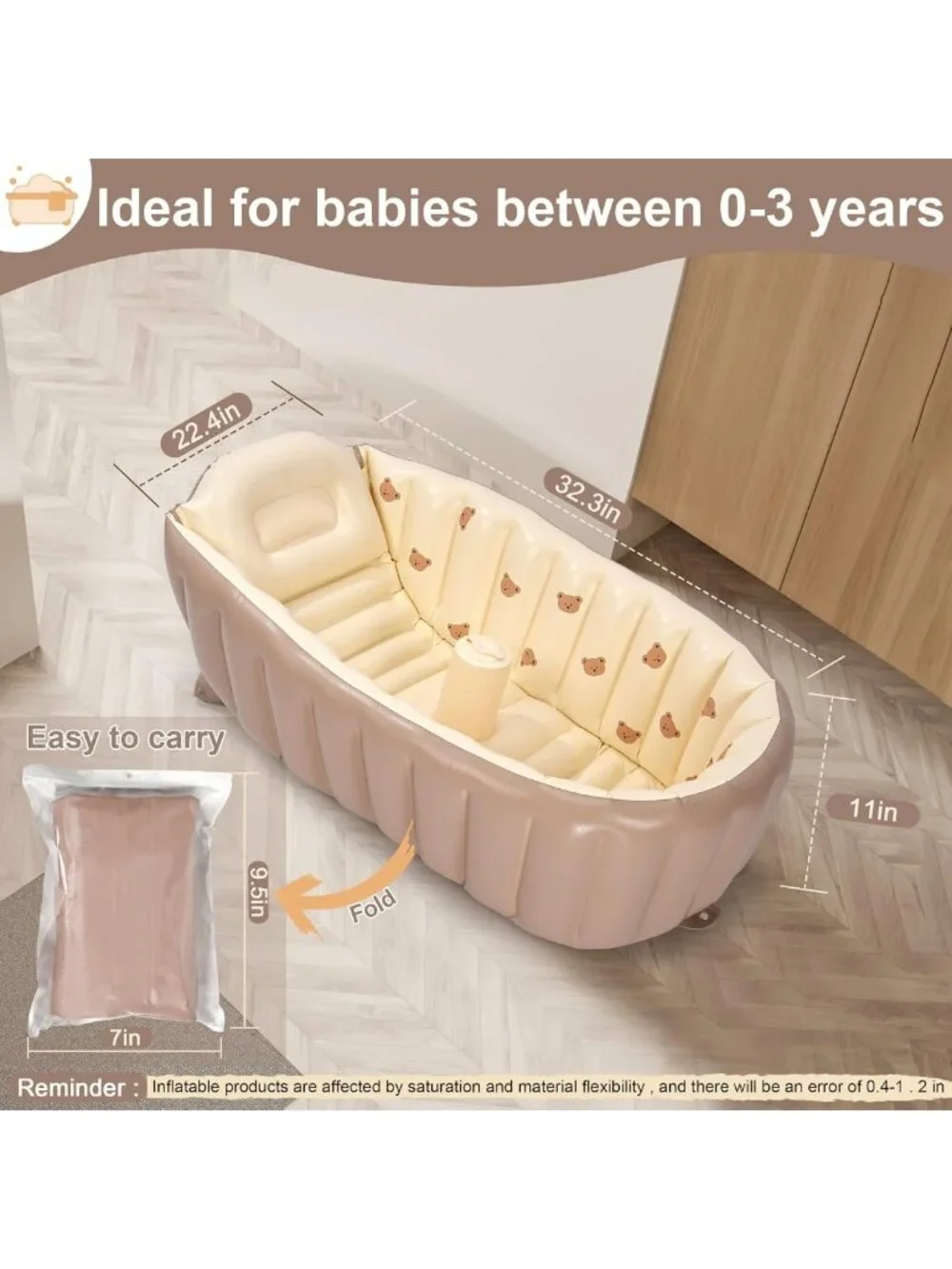 Portable Inflatable Bathtub for Toddlers - Easy Storage Baby Tub with Air Pump